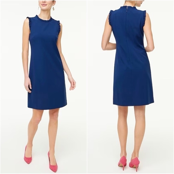J. Crew Factory Dress Ruffleneck Suit Above Knee Antique Navy Blue 10 NWT New - Picture 1 of 12